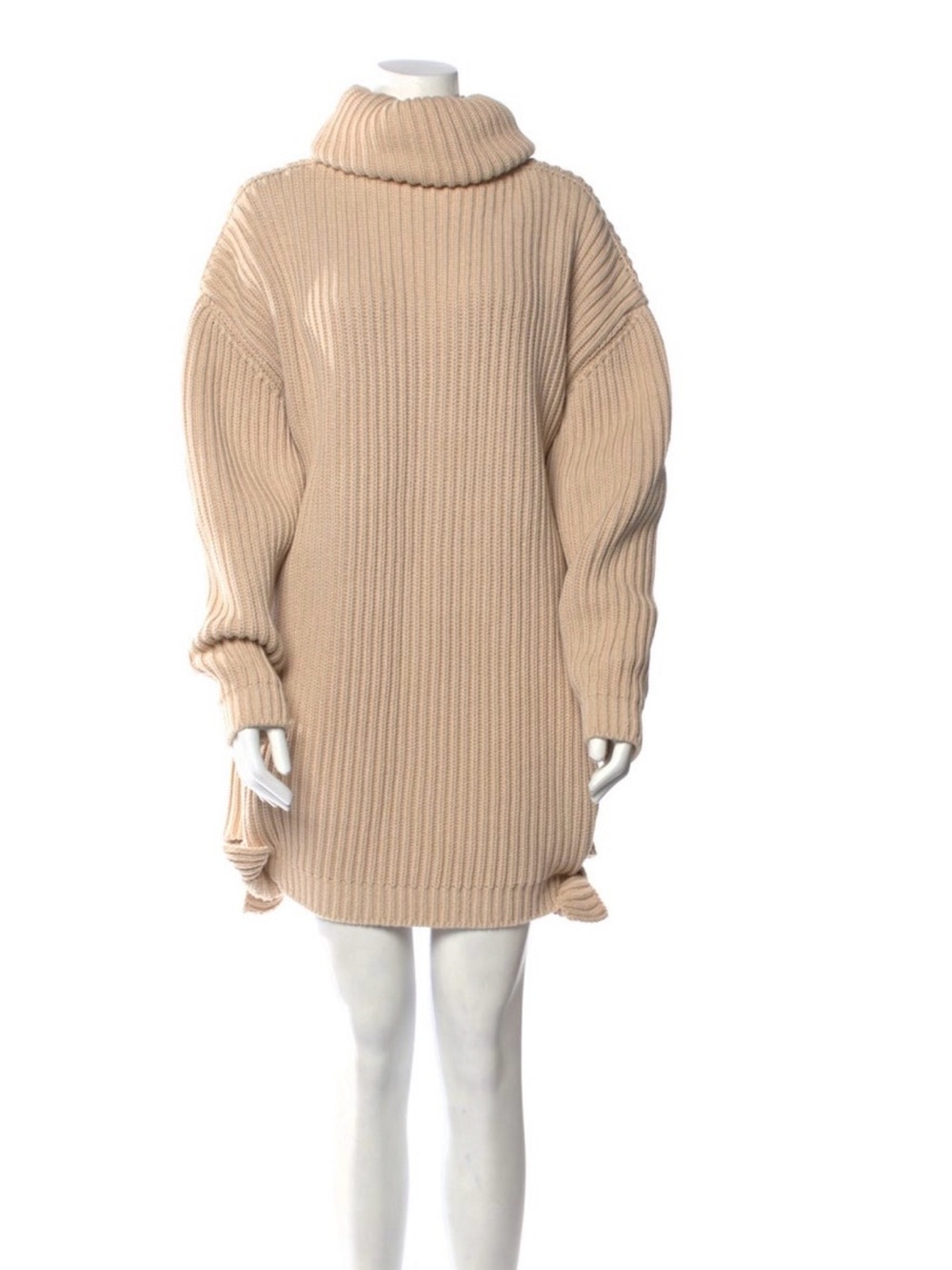 Balenciaga Cream Oversized Turtleneck Ribbed Sweater Dress